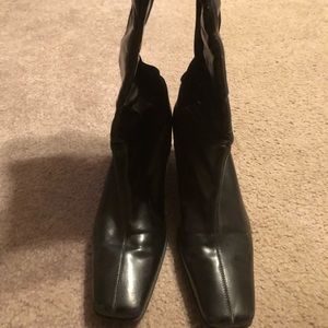 Black stretch calf high heel boots